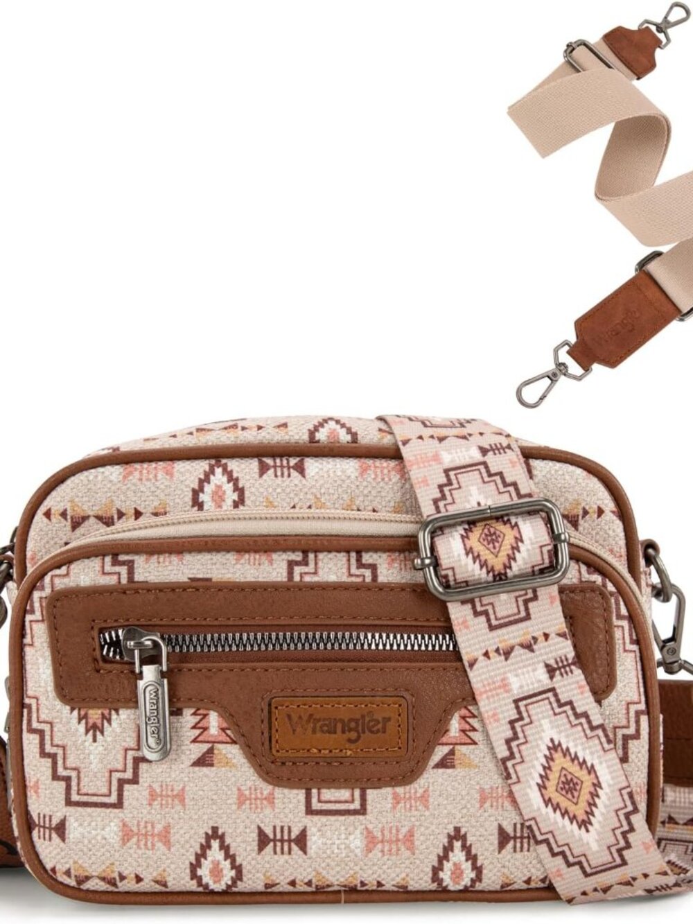 Wrangler Crossbody Bag for Women, Aztec Shoulder Bag Purse with Two Detachable S